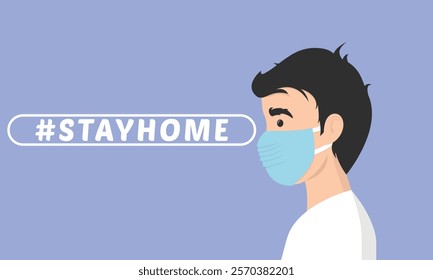 Stay home vector content on a white background. #stayhome background. man wearing mask.