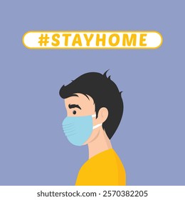 Stay home vector content on a white background. #stayhome background. man wearing mask.