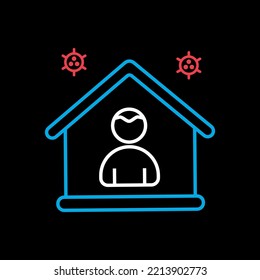 I stay at home vector flat icon on black background awareness social media campaign and coronavirus prevention. Graph symbol for medical web site and apps design, logo, app