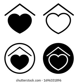 Stay Home vector icon. Staying at home during a pandemic print. house with a heart illustration sign.