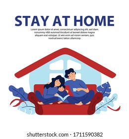 Stay at home vector illustration awareness. Lifestyle activity that you can do at home to stay healthy concept to fight pandemic, Flat design illustration