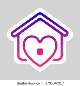 stay home vector illustration label. Heart with home shape designed as a logo or icon. this icons prepared for coronovirus (covid-19) Remarkable icons shows messages ''stay home'' or ''stay safe''