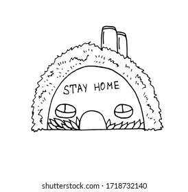 Stay home. Vector isolated illustration with the inscription - Stay at home. Isolated house on a white background. Logo against coronavirus. Doodle style. 