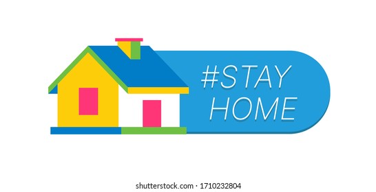 Stay home vector label - coronavirus prevention method. Stay at home club. Corona virus quarantine illustration. Self isolation concept. Home icon. Vector 10 eps