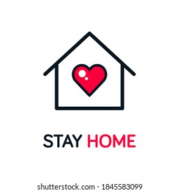 Símbolo del logotipo "Stay Home Vector" con iconos y texto para la casa y el corazón. Coronavirus Covid-19 ,2do bloqueo