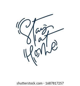 Stay at home vector monoline calligraphy text. Reduce risk of infection and spreading the virus. Coronavirus Covid-19, quarantine motivational poster.
