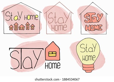 Stay home, vector poster design. Cute typography design with lettering for self defense, social media awareness campaign and coronavirus prevention - vector illustration.
