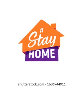 Stay at home vector sticker. Self isolation flat icon. Quarantine logo on white background