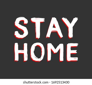 Stay home vector text, hand drawn lettering