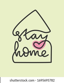 Stay home vector text, hand drawn lettering