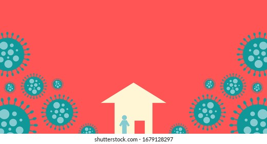 Stay at home and virus icon on red banner background covid 19 concept