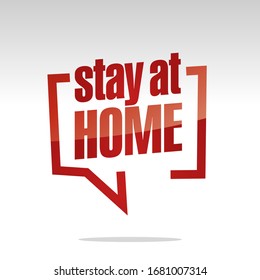 Stay at home warning in brackets speech Corona virus red white isolated sticker icon