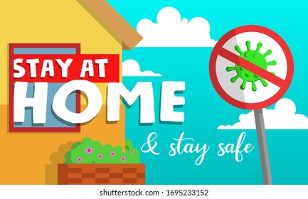 Quédese en casa por un tiempo trabajando en casa.
Sencillo fondo vectorial con un tema de trabajo remoto para banner de afiche.