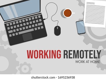 Quédese en casa por un tiempo trabajando en casa.
Sencillo y moderno fondo vectorial con un tema de trabajo remoto.