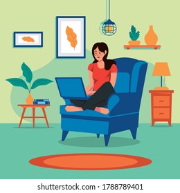 Stay at home woman family concept vector