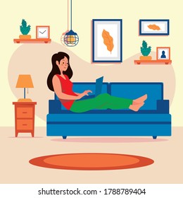 Stay at home woman family concept vector