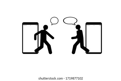 Stay home and work at home Can communicate with friends via mobile phones as if they were in the presence, to avoid the spread of coronavirus or covid - 19.icon mobile phones White background.