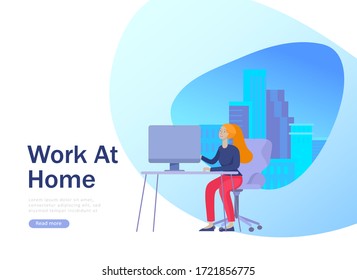 Stay at home and work concept of coronavirus prevention, awareness social media campaign. People on quarantine staying together at home office. Protection and revention of 2019-nCoV