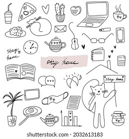 Stay home and work at home concept doodle vector illustration.