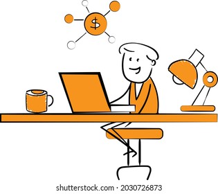 
Stay Home Work Home.Protect Yourself. Prevent Virus Covid-19.Stay Home on Quarantine During the Coronavirus Epidemic.Vector Illustration doodle man with laptop.
Business grow and money 