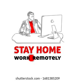 Stay Home, Work Remotely, Coronavirus Pandemia Preventive Action Banner, Outsourcing Service Concept, Vector Illustration