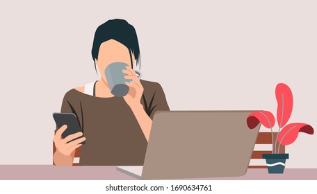 Stay at Home, Work From Home and Study From Home To Prevent Covid 19 Coronavirus Vector Illustration for Website, Brochure and Poster