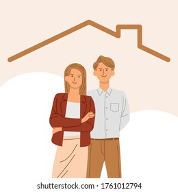 Stay Home, Young couple stay at home concept flat style vector illustration