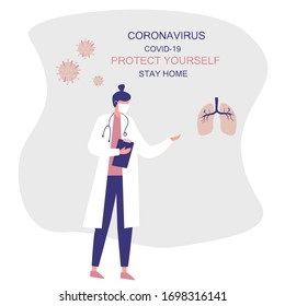 Stay Home.Protect Yourself. Doctor keeping Distance for Decrease Infection Risk For Prevent Virus Covid-19.
Stay Home on Quarantine During the Coronavirus Epidemic. Vector Illustration.