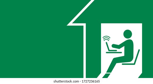 stay home,remote work in house image,vector illustration,green background