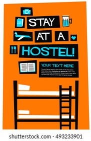 Stay At A Hostel! (Flat Style Vector Illustration Quote Poster Design)