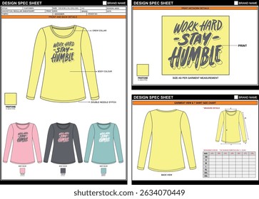 STAY HUMBLE PRINT ON PREMIUM SOLID LONG SLEEVE TEE EDITABLE EMPTY TECHPACK MEASUREMENT TEMPLATE