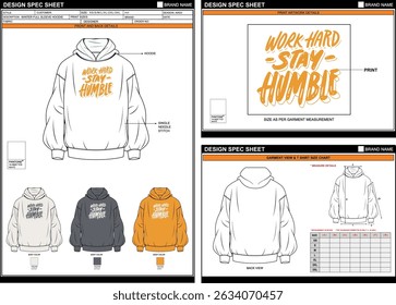STAY HUMBLE PRINT ON STYLISH TRENDY WINTER HOODIE EDITABLE EMPTY TECHPACK MEASUREMENT TEMPLATE