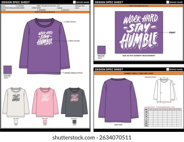 STAY HUMBLE PRINT ON TRENDY LOOK SWEATSHIRT TEE EDITABLE EMPTY TECHPACK MEASUREMENT TEMPLATE