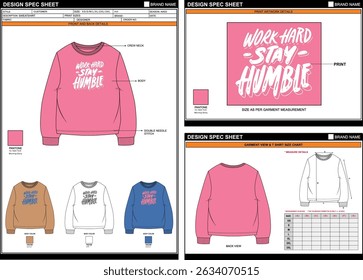 STAY HUMBLE PRINT ON TRENDY STYLE SWEATSHIRT EDITABLE EMPTY TECHPACK MEASUREMENT TEMPLATE
