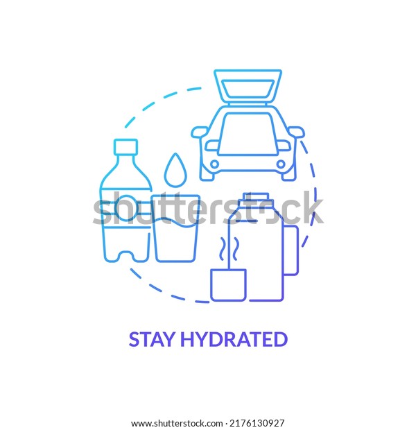Stay hydrated\
blue gradient concept icon. Drinking plenty of water. Road trip\
recommendation abstract idea thin line illustration. Isolated\
outline drawing. Myriad Pro-Bold font\
used