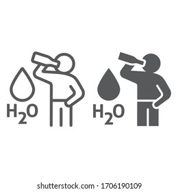 Manténgase hilo hidratado de línea y glifo, saludable y h2o, beba el signo del agua, gráficos vectoriales, un icono lineal en un fondo blanco, eps 10