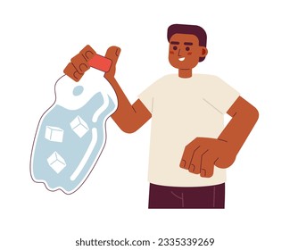 Stay hydrated in summer flat concept vector spot illustration. African american young man holding water bottle 2D cartoon character on white for web UI design. Isolated editable creative hero image