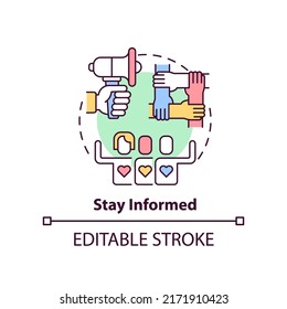 Stay informed concept icon. Stay updated and aware. Supporting LGBT youth abstract idea thin line illustration. Isolated outline drawing. Editable stroke. Arial, Myriad Pro-Bold fonts used