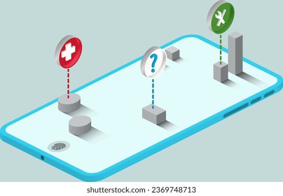 Stay informed and connected with this isometric vector phone, featuring intuitive informative icons. A stylish and functional addition to your design projects.