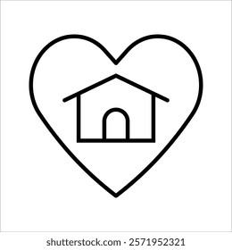 Stay and love home icon symbol. heart with, Beautiful concept, valentine, family and care. Vector isolated illustration design on white background