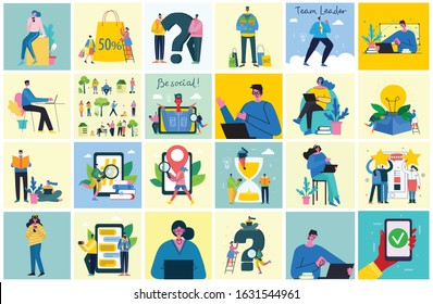 Stay mobile. Connection backgrounds with people with laptop and smartphones. Chat, email messaging, sms, mobile concepts for web sites, web banners in modern flat design