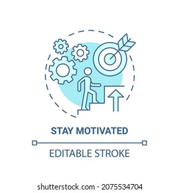 Stay motivated blue concept icon. Starting social entrepreneurship abstract idea thin line illustration. Inspiration, optimism. Accomplish goals. Vector isolated outline color drawing. Editable stroke