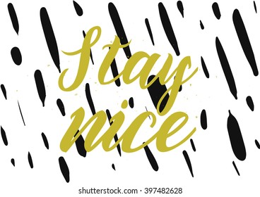 Stay nice inscription. Greeting card with calligraphy. Hand drawn lettering design. Photo overlay. Typography for banner, poster or apparel design. Isolated vector element.