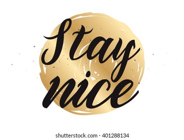 Stay nice inspirational inscription. Greeting card with calligraphy. Hand drawn lettering design. Photo overlay. Typography for banner, poster or apparel design. Vector typography.