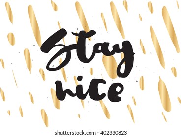Stay nice inspirational inscription. Greeting card with calligraphy. Hand drawn lettering design. Photo overlay. Typography for banner, poster or apparel design. Vector typography.