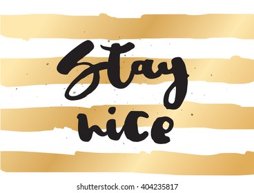 Stay nice inspirational inscription. Greeting card with calligraphy. Hand drawn lettering design. Photo overlay. Typography for banner, poster or apparel design. Vector typography.