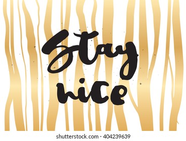 Stay nice inspirational inscription. Greeting card with calligraphy. Hand drawn lettering design. Photo overlay. Typography for banner, poster or apparel design. Vector typography.