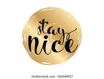Stay nice inspirational inscription. Greeting card with calligraphy. Hand drawn lettering. Typography for invitation, banner, poster or clothing design. Vector quote.