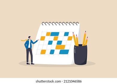 Stay organized strict to schedule and deadline, stop procrastination and control working process tidy, manage habit for better productivity and efficiency concept, businessman organized his calendar.