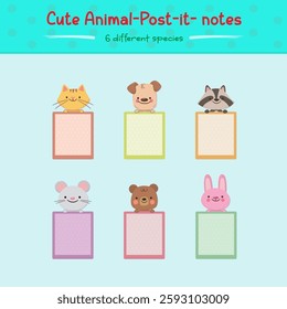 Stay organized with these adorable animal-themed Post-it note templates! Featuring six unique designs, these royalty-free stock vectors add a fun and creative touch to your notes and reminders. 